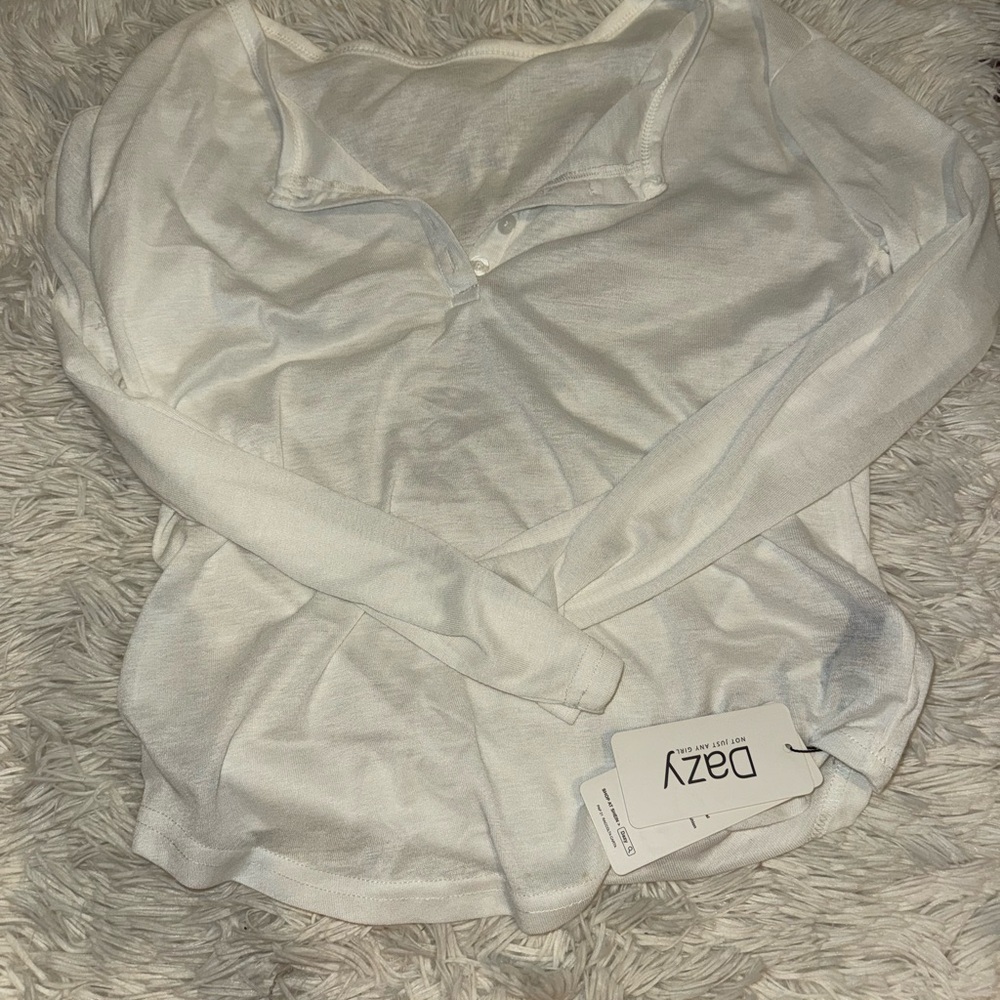 Dazy White Long Sleeve Henley Top